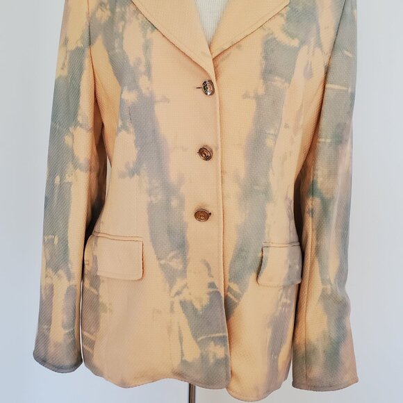 Escada cashmere jacket blazer blue purple pink peach gray tie dyed 6 8 10 large - Picture 8 of 11